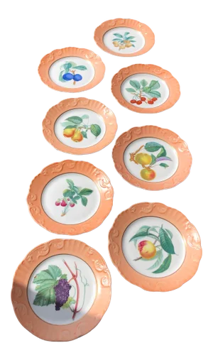 Mottahedeh “Vista Alegre” Fruits Design Dessert or Salad Plates- Set of 8