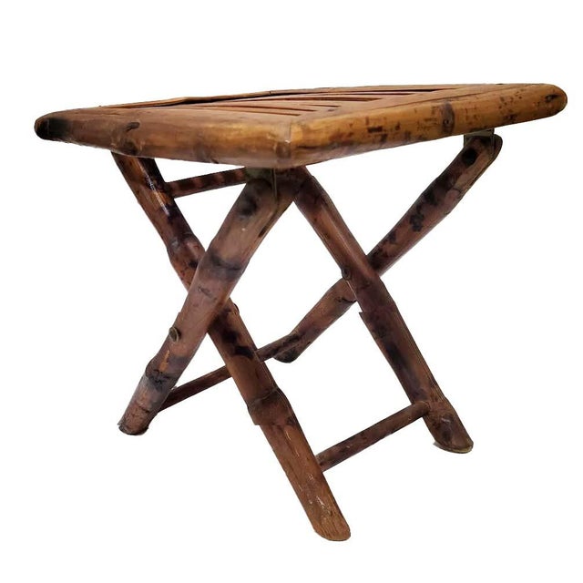 Mid-Century Burnt Tortoise Bamboo Folding Plant Stand or Accent Table For Sale - Image 4 of 10