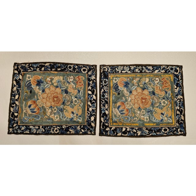 19th Century 19th Century Chinese Silk Embroidery Panels- Set of 2 For Sale - Image 5 of 12