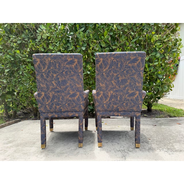 Vintage Mastercraft Parsons Style Armchairs With Brass Sabots, a Pair For Sale In Naples, FL - Image 6 of 16