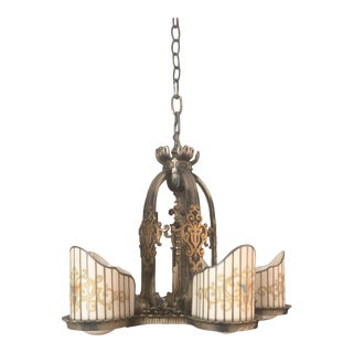 1920s Art Deco Glass Light With Metal Light Fixture For Sale