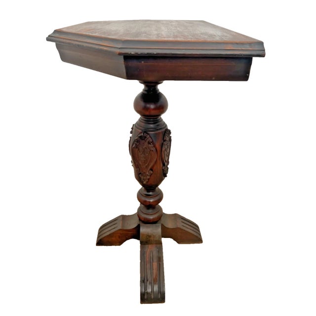 Wood 1940s Ornate Wooden Accent Table, Victorian Style Plant Stand, Small Entryway Pedestal For Sale - Image 7 of 12