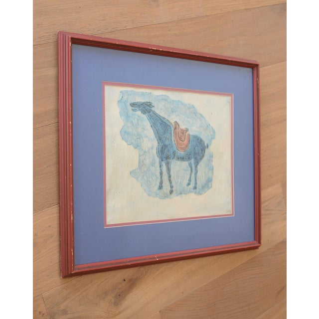 Beautiful vintage mid century era Chinese stone rubbing horse painting on paper. Signed on the bottom right and has a...