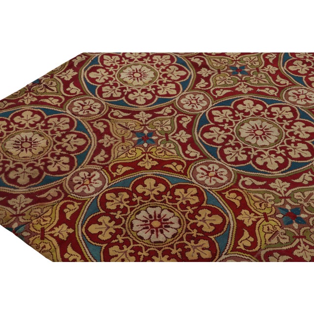 Rug & Kilim Antique French Needlepoint Rug in Red With Medallions For Sale - Image 4 of 7