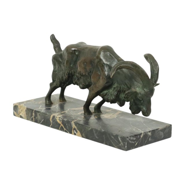 Antique Goat Sculpture in Bronze and Marble, 1920s For Sale - Image 3 of 18
