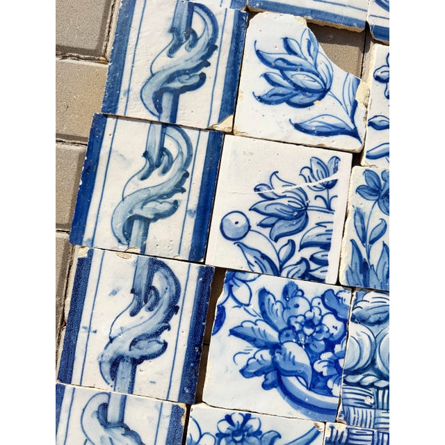 18th Century Portuguese Baroque Blue & White Flower Basket Tile Panel For Sale - Image 4 of 14