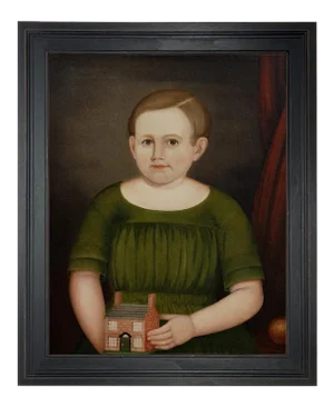 Francis Wilcox by Joseph Whiting Stock Primitive Folk Art Oil Painting Print on Canvas in Distressed Black Frame