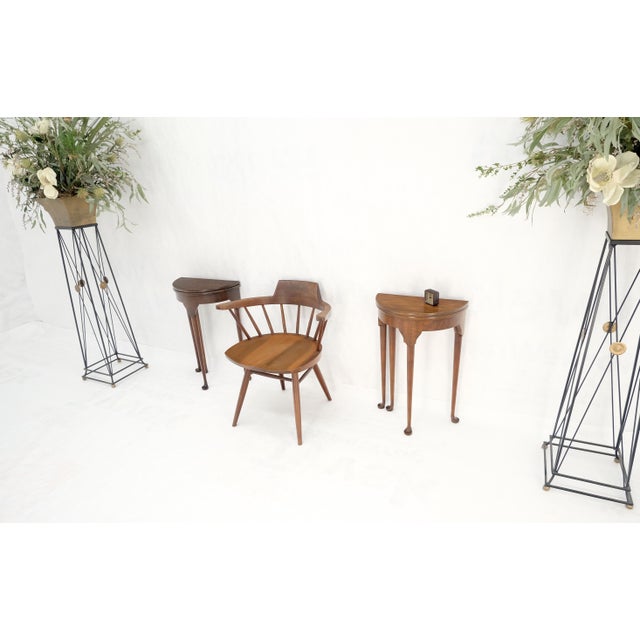 Queen Anne Pair Walnut Baker Demilune Flip Top Round End Side Console Occasional Table MINT For Sale - Image 3 of 12