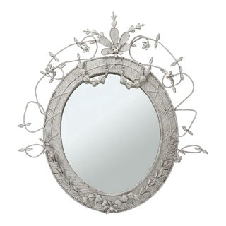 Handcrafted South African White Beaded Wirework Oval Wall Mirror For Sale