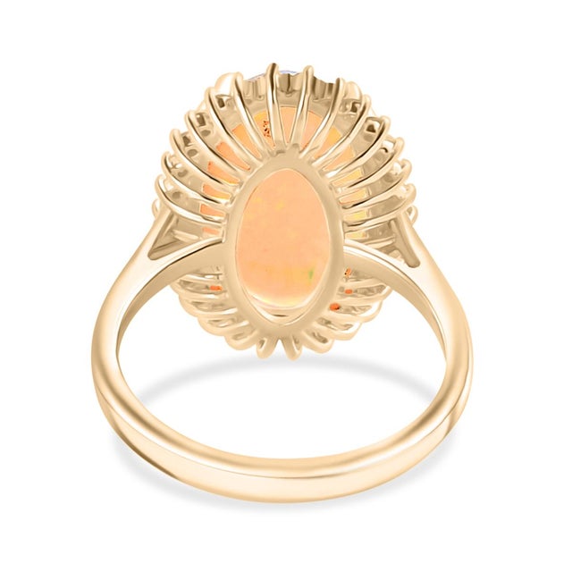 Not Yet Made - Made To Order Fire Opal Cocktail Halo Diamond Ring in 14k Gold Ring Size 6 For Sale - Image 5 of 12