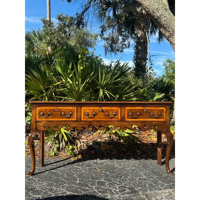 Brass 18th Century Georgian-Style Oak Low Dresser With Serpentine Front & Carved Bracket Feet For Sale - Image 8 of 11