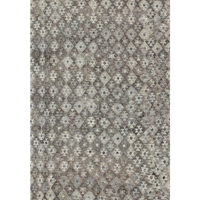 Modern Tribal Afghan Kilim With All-Over Design in Shades of Silver and Gray 10 X 13 For Sale - Image 4 of 6