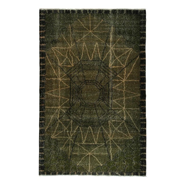 Green Vintage Zeki Muren Art Deco Rug in Green and Black Pattern, by Rug & Kilim For Sale - Image 8 of 8