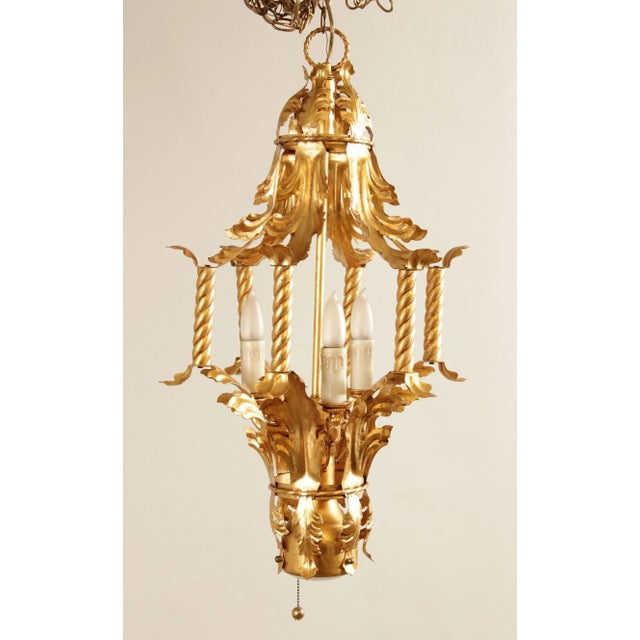 Mid 20th Century Mid 20th Century Italian Hollywood Regency Gilt Tole Lantern Chandelier For Sale - Image 5 of 13