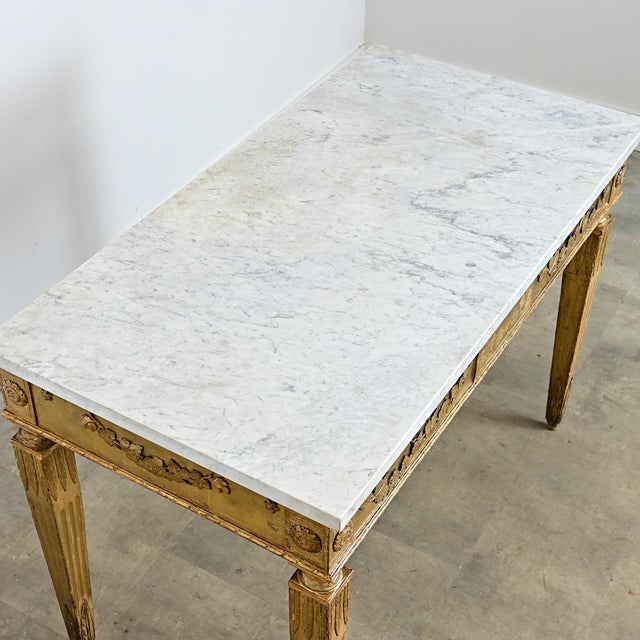 White Italian 18th Century Giltwood Console with Original Marble Top For Sale - Image 8 of 18