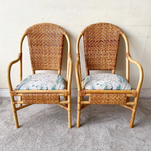 Boho Chic Bamboo Rattan and Wicker Arm Chairs Chairish