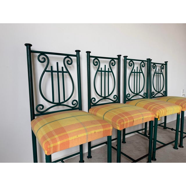1980’s Vintage Hand Forged Metal Indoor / Outdoor Dining Chairs – Set of 4 For Sale - Image 9 of 12