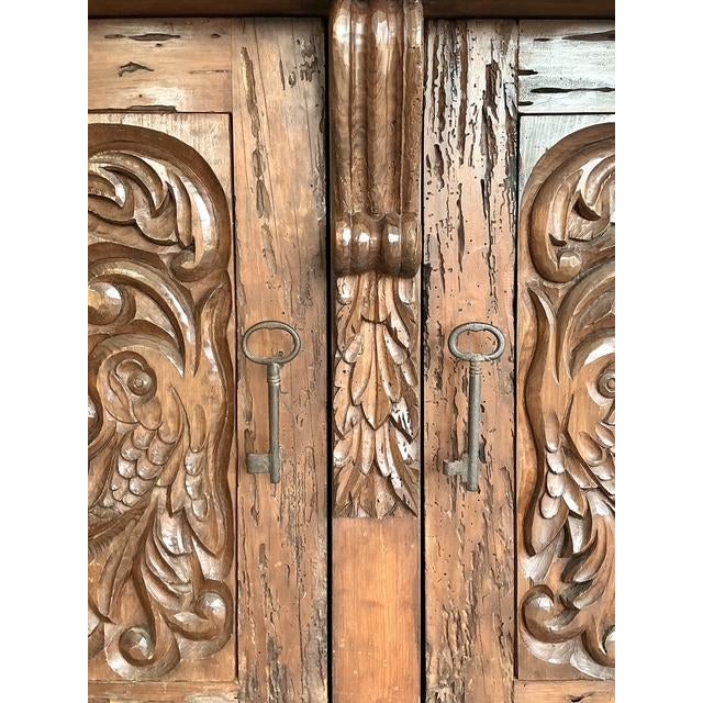 Vintage Spanish Carved Pecky Cypress Cabinet For Sale - Image 13 of 15