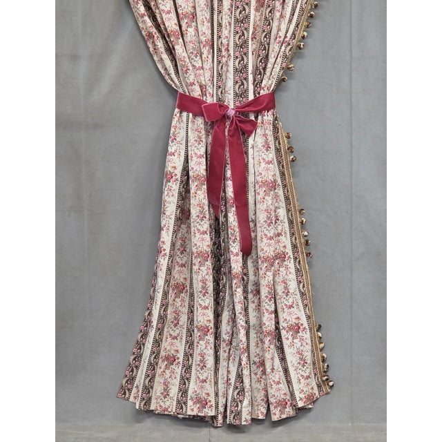 Antique 1920s French Cotton Curtain Panel, Pink and Brown Stripe With Florals For Sale - Image 4 of 15