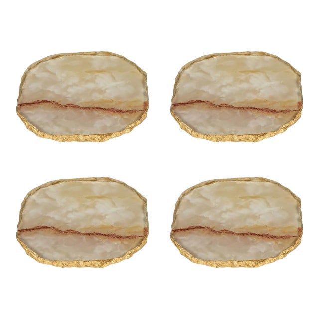 Viken Agate Marble Glass Coasters, Yellow, Set of 4 For Sale