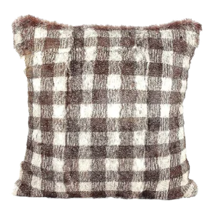 Contemporary Dyed Check Buffalo Genuine Fur Pillow