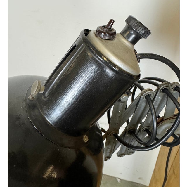 Industrial Black Enamel Scissor Wall Lamp, 1950s For Sale - Image 11 of 18
