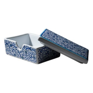 Handmade Ceramic Business Card Box with Lid – Blue “Golden Horn” (Haliç) Pattern – Iznik Desk Organizer For Sale