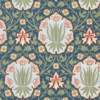 Morris & Co. Iris & Rose Wallpaper in Indigo/Thyme For Sale
