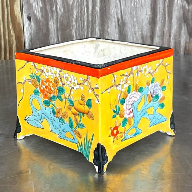 Late 20th Century Vintage Asian Glazed Ceramic Cache Pot For Sale - Image 5 of 6