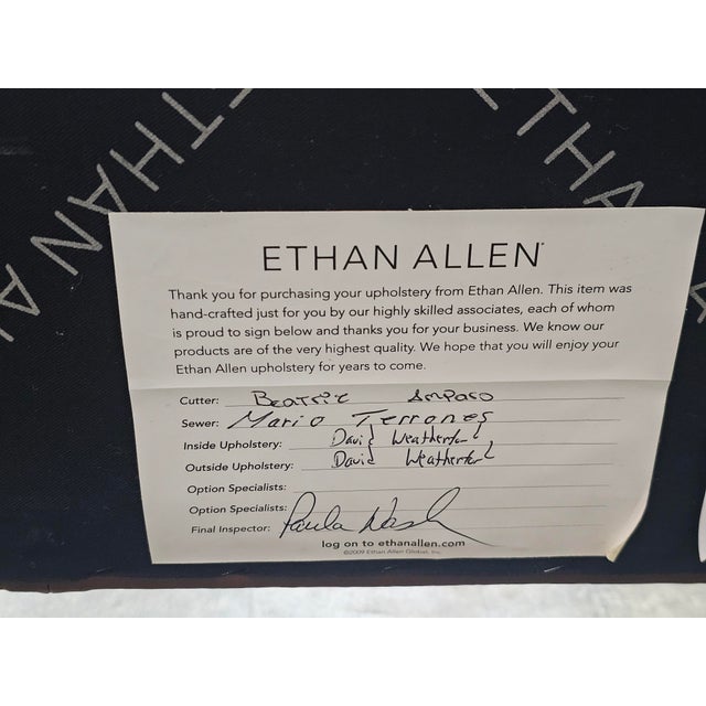 Ethan Allen Tufted Brown Leather Upholstered Queen Size Bed Frame For Sale - Image 12 of 15