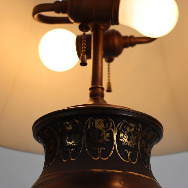 Antique Japanese Bronze & Mixed Metal Figural & Foliate Lamp C1920 For Sale - Image 6 of 10