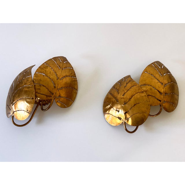 1970s Large Mid-Century Double Leaves Monstera Sconces by Hans Kögl, 1970s, Set of 2 For Sale - Image 5 of 18