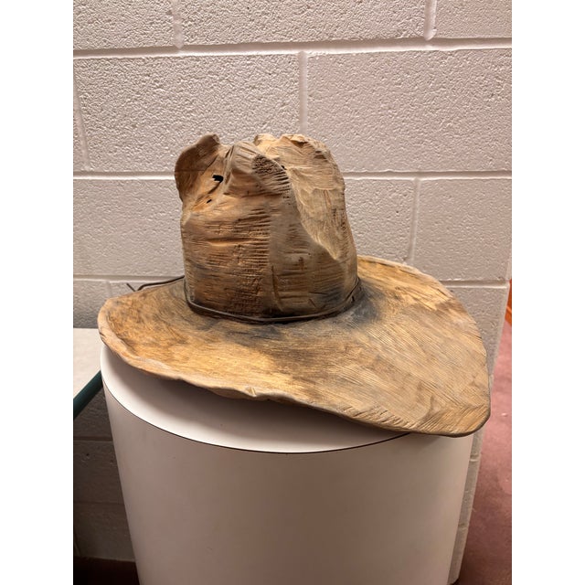 Rustic 1970s Carved Cowboy Hat, Signed by Artist For Sale - Image 3 of 6