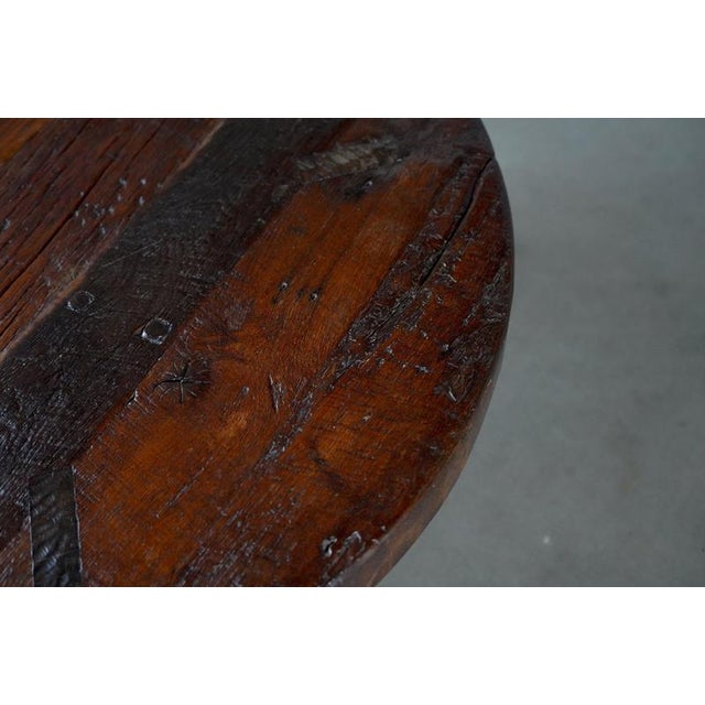 Rustic Round Dark Oak Coffee Table, Netherlands, 1960s For Sale - Image 10 of 11