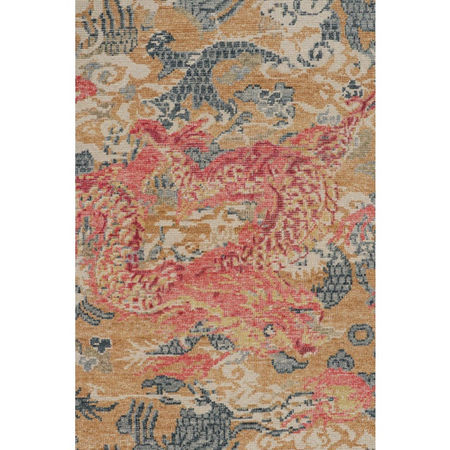 Rug & Kilim’s Distressed Dragon Rug in Blue, Ochre and Red Pictorial Patterns For Sale In New York - Image 6 of 7
