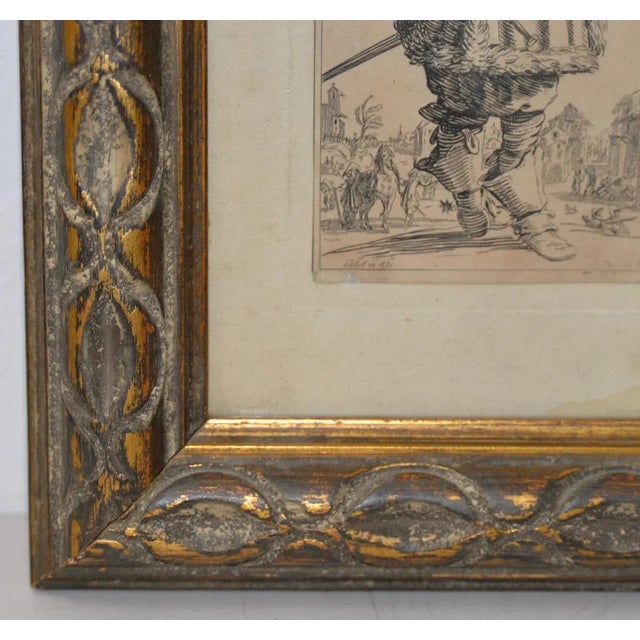 Jacques Callot "The Musketeer" Engraving from the Les Nobles Series 18th to 19th C. Dimensions 4" x 5.5". The frame...