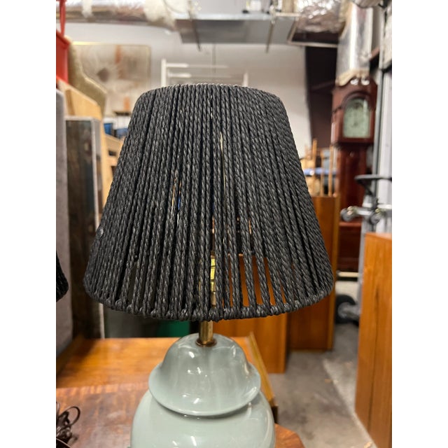 Mid 20th Century Mid-20th Century Tiffany Blue Table Lamps With Woven Shades - a Pair For Sale - Image 5 of 6