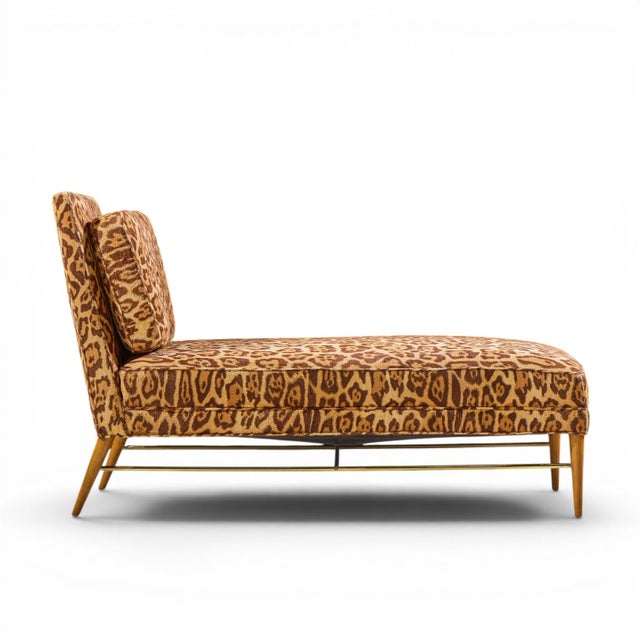 Brown Paul McCobb for Calvin Mid Century Walnut and Brass Chaise Lounge For Sale - Image 8 of 9