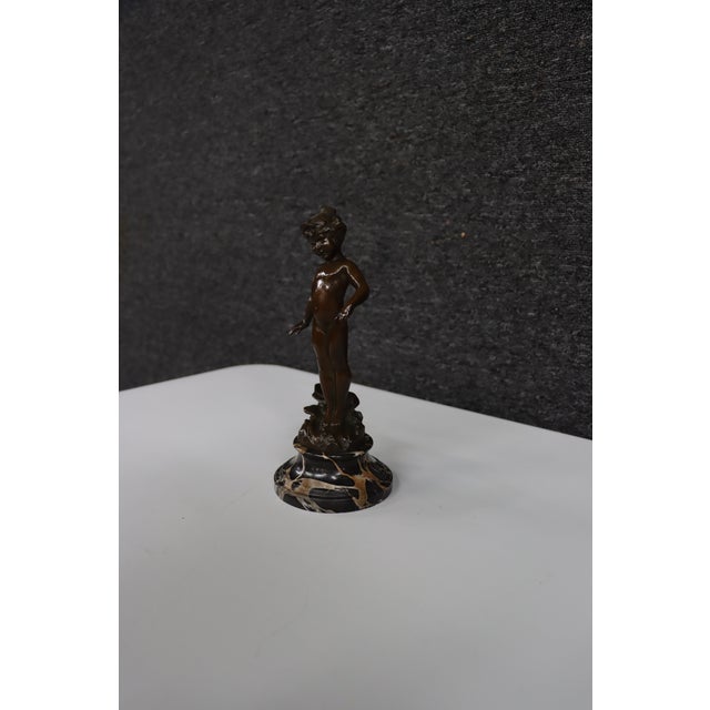 Art Nouveau Edward Berge “Violet” Attributed Bronze Sculpture on Marble Base For Sale - Image 3 of 12