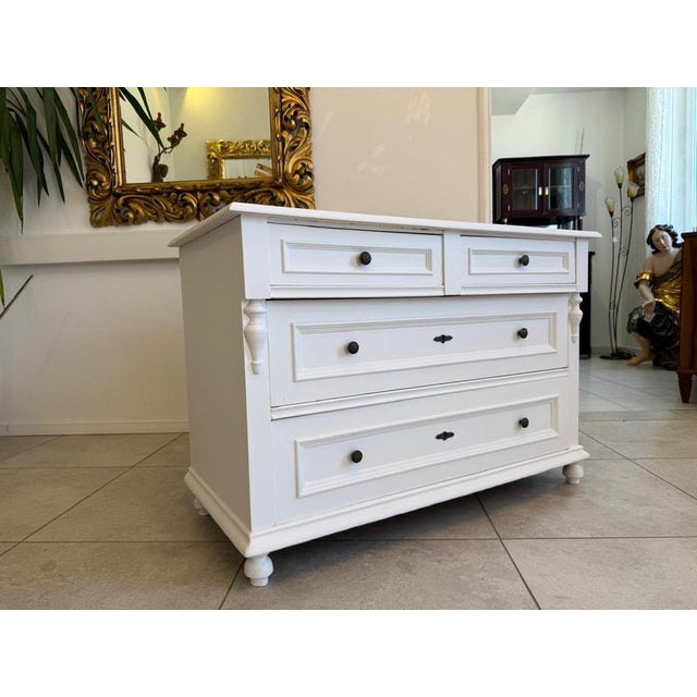 Antique farmhouse chest of drawers. Dimensions: Height x Width x Depth in cm: 72 x 112 x 57. For sale is a charming...