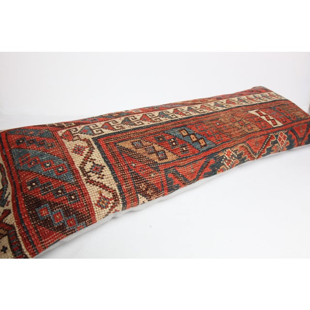 Art Deco Decorative Handwoven Caucasian Lumbar Rug Pillow Cushion Cover 16'' X 44'' For Sale - Image 3 of 11