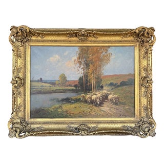 Brigitte Langevin, Pastoral Scene, 20th Century, Large Oil on Canvas, Framed For Sale