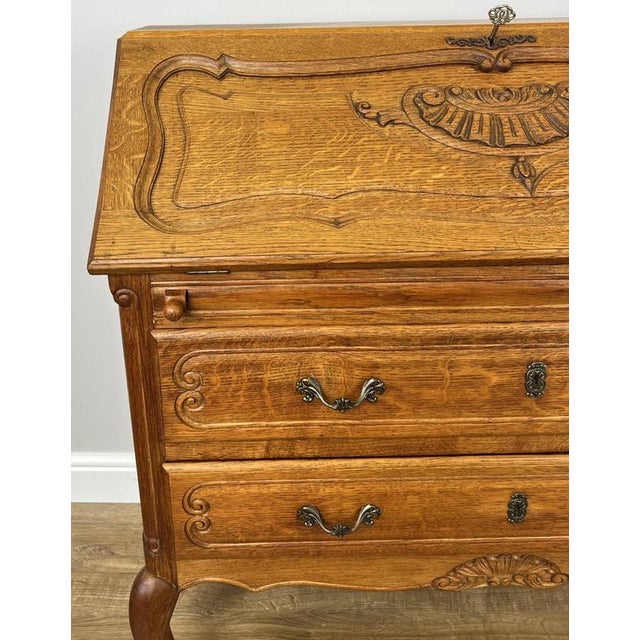 Vintage French Louis Oak Secretaire For Sale - Image 5 of 16