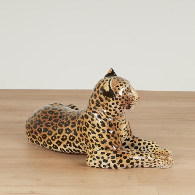 1960s Vintage Italian Glazed Terra Cotta Leopard Sculpture For Sale - Image 5 of 12