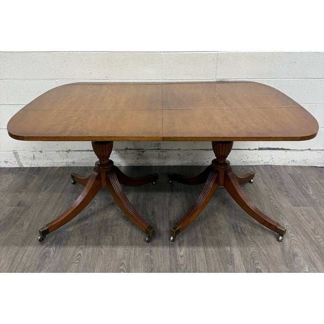 Traditional Vintage Georgian Regency Revival Mahogany Double Pedestal Dining Table For Sale - Image 3 of 11