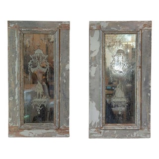 Pair of 19th Century Italian Engraved Mirrors with Original Paint For Sale