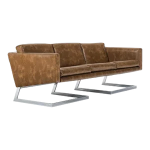 Long 3 Seater Sofa by Milo Baughman in Vegan Leather Set on a Chrome Cantilever Base, circa 1970s