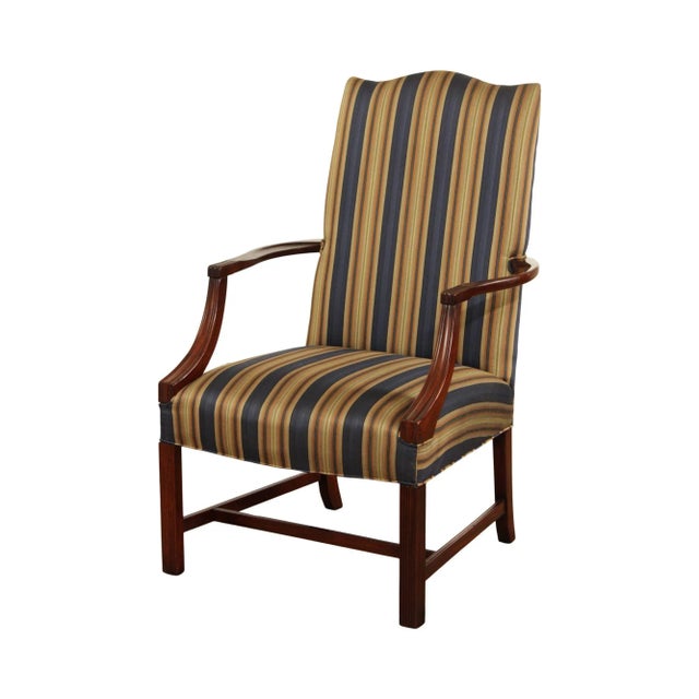 1980s Chippendale Style Mahogany Custom Upholstered Library Arm Chair For Sale - Image 13 of 13