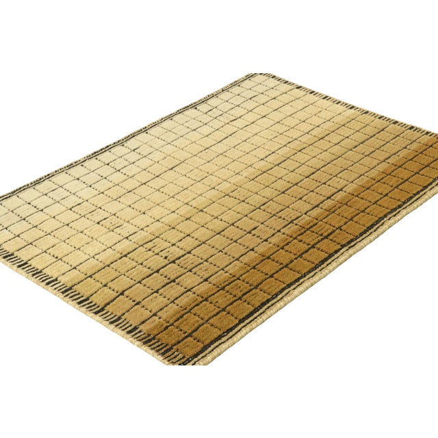 Rug & Kilim Rug & Kilim’s Gradient Rug in Creamy Beige-Brown Ombre Grid and High-Low Texture For Sale - Image 4 of 8
