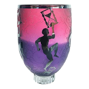 Duncan McClellan Etched Overlay Art Glass Cameo Vase, Circa 2005, Artist Signed